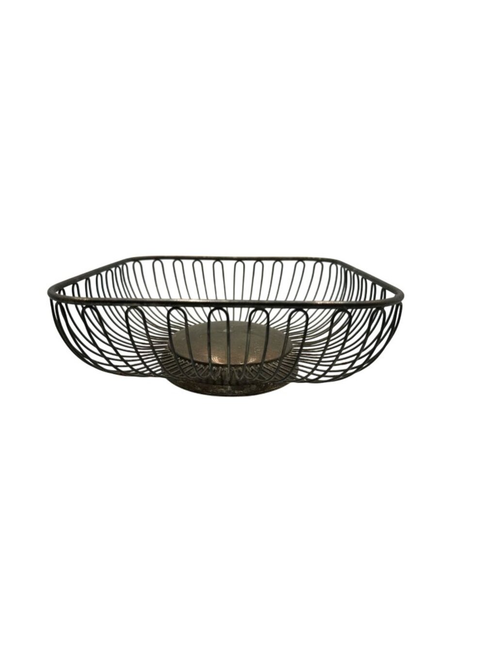 Square Vintage Metal Wire Basket With Round Base Hong Kong Antique Decor Piece